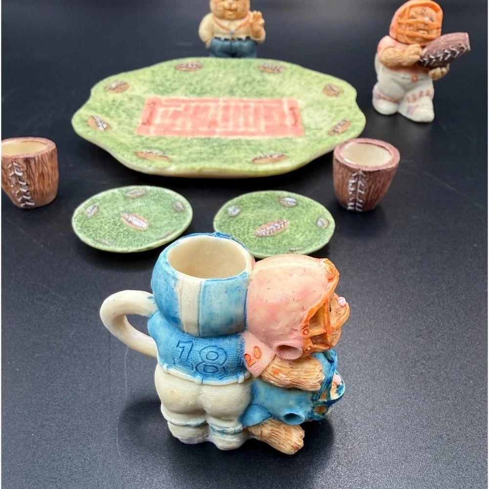 Football Cats Miniature Tea Set, Resin, Sports, 1994, Popular Imports